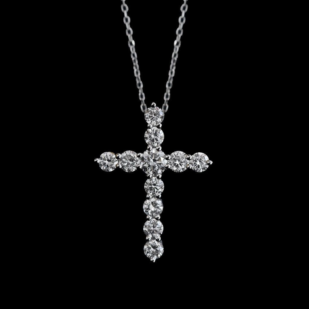 Large Moissanite Cross Pendant: Sterling Silver Italian Chain