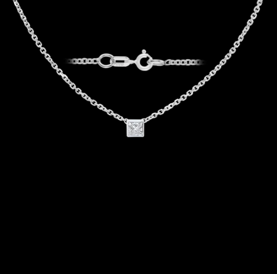 Diamond Square Bezel Charm Necklace
