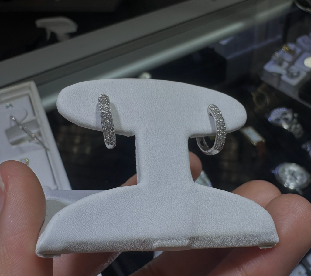 White Gold Stone Huggie Earrings