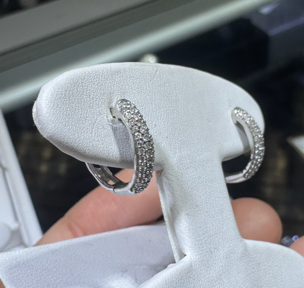 White Gold Stone Huggie Earrings