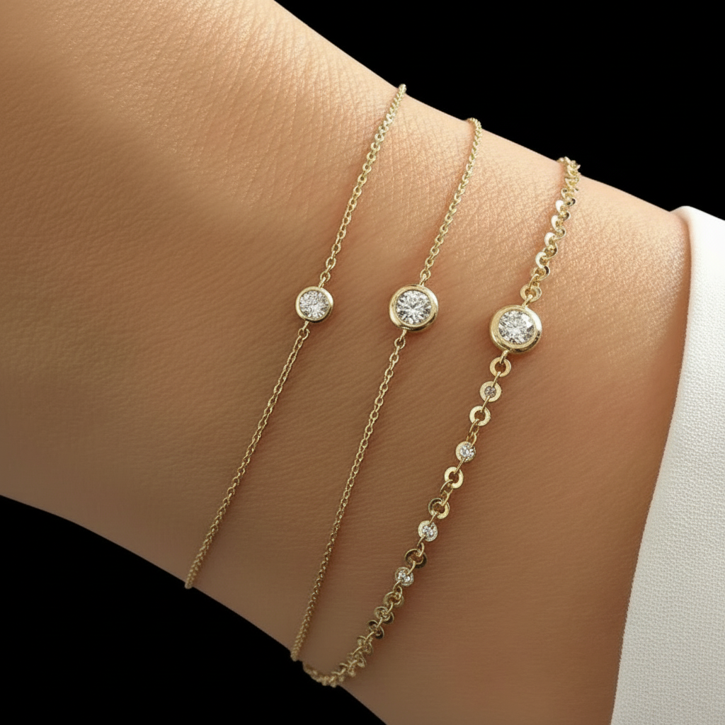 Diamond Round Bezel Charm Bracelet