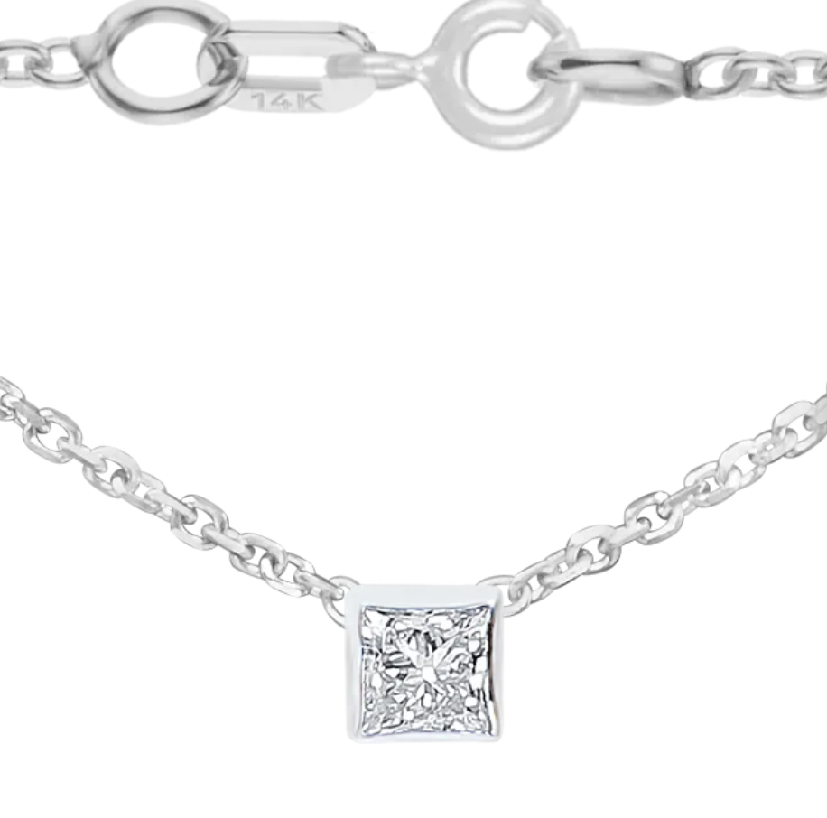 Diamond Square Bezel Charm Necklace